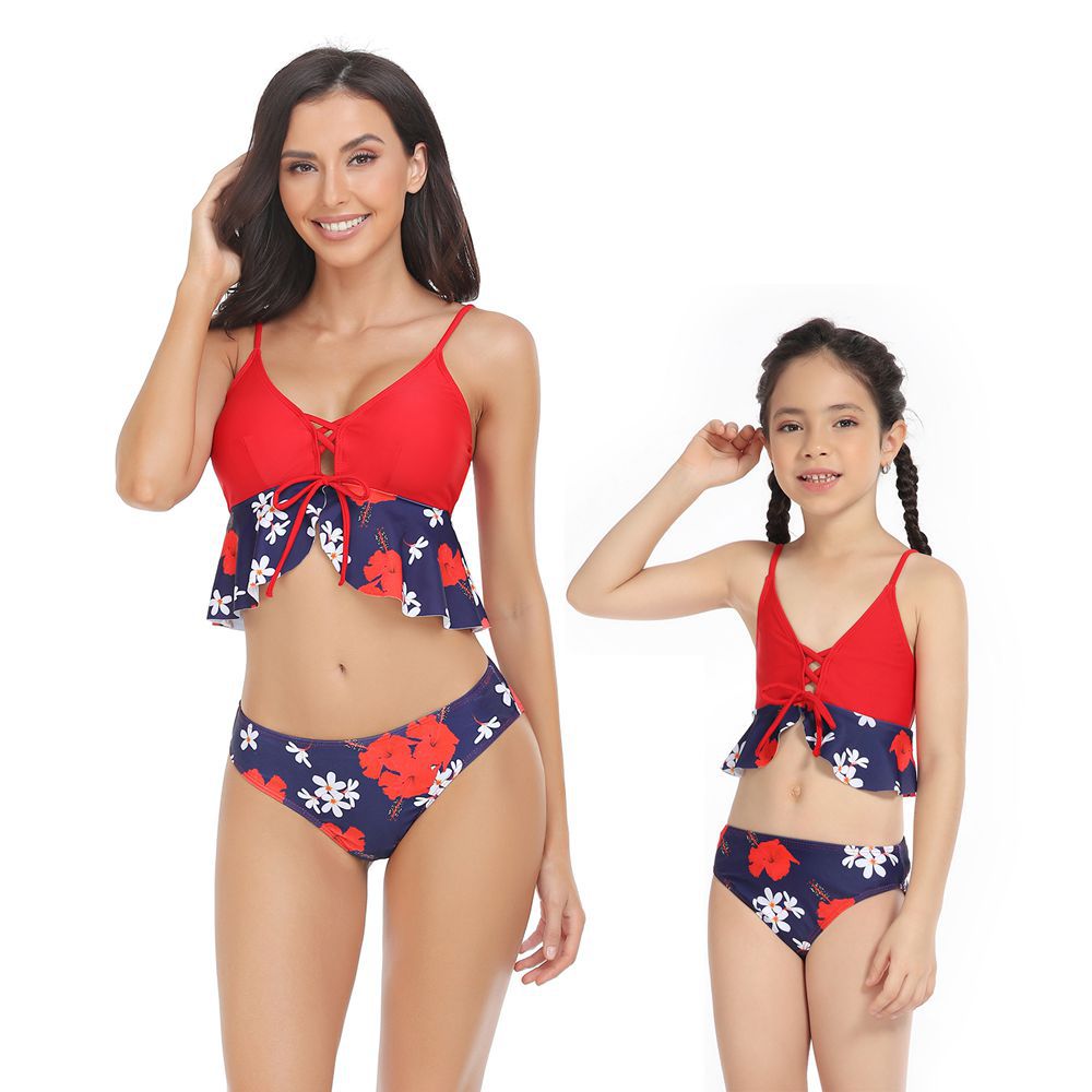 Hzori 2023 New Swimwear Multi-Color Parent-Child Swimsuit Bikini Children's Split Swimsuit