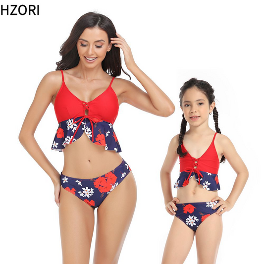 Hzori 2023 New Swimwear Multi-Color Parent-Child Swimsuit Bikini Children's Split Swimsuit