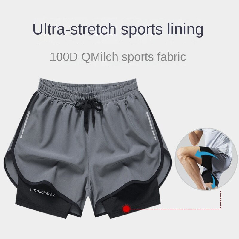 Hzori Quick-Drying Sports Shorts for Men Basketball Marathon Running Fitness Short Shorts Fake Two-Piece Anti-Exposure Swimming Trunks