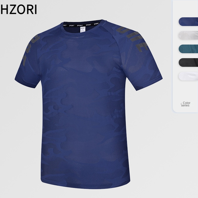Hzori Summer Sports Quick-Drying T-shirt Running Fitness Basketball Badminton Workout Top Men's Short Sleeve