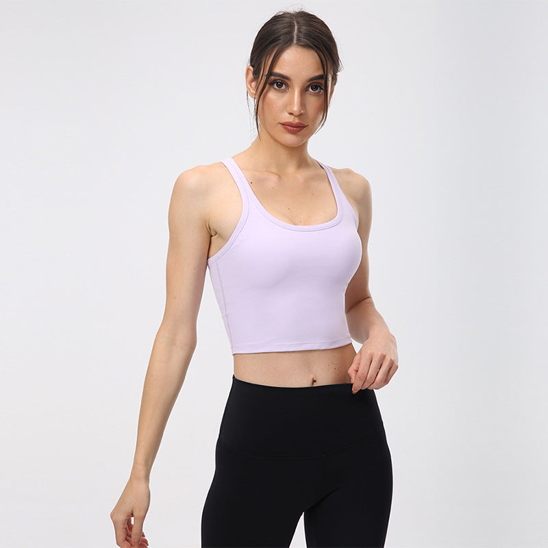 Hzori Yoga Vest with Chest Pad Female Sports Underwear Shockproof High Strength One-Piece Backless Bra