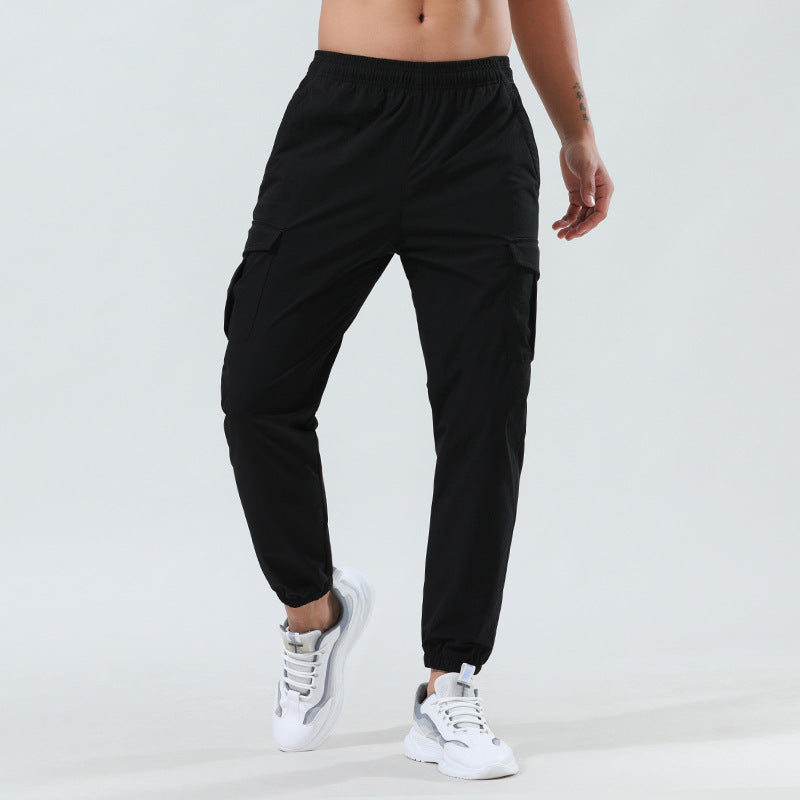 Hzori Sports Pants Men's Spring Outdoor Quick-Dry Pants Loose Woven Elastic Ankle-Tied Fitness Leisure Cargo Trousers