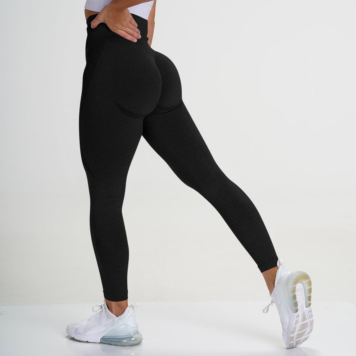 Hzori Seamless Knitted Small Crescent Breathable Quick-Drying Fitness Pants High Waist Peach Hip Tight Stretch Hip Lift Yoga Pants