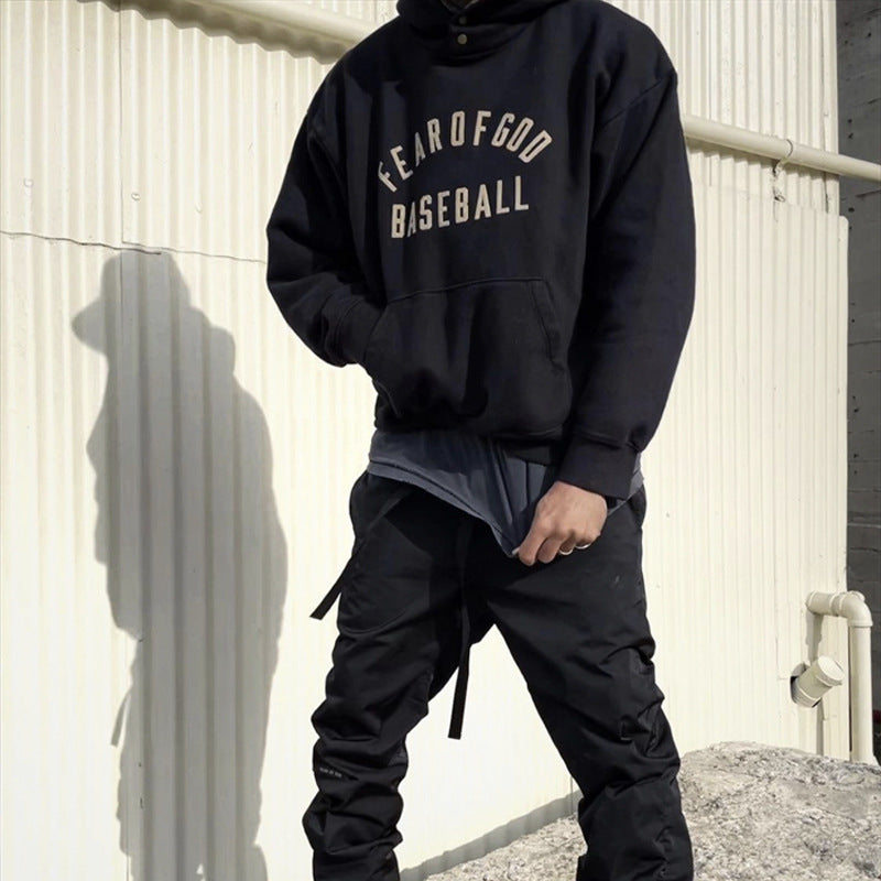 Hzori Winter Tide Sweatshirt Fog Season 7 Main Line Baseball Letter Hoodie High Street Loose Men's Women's Pullover