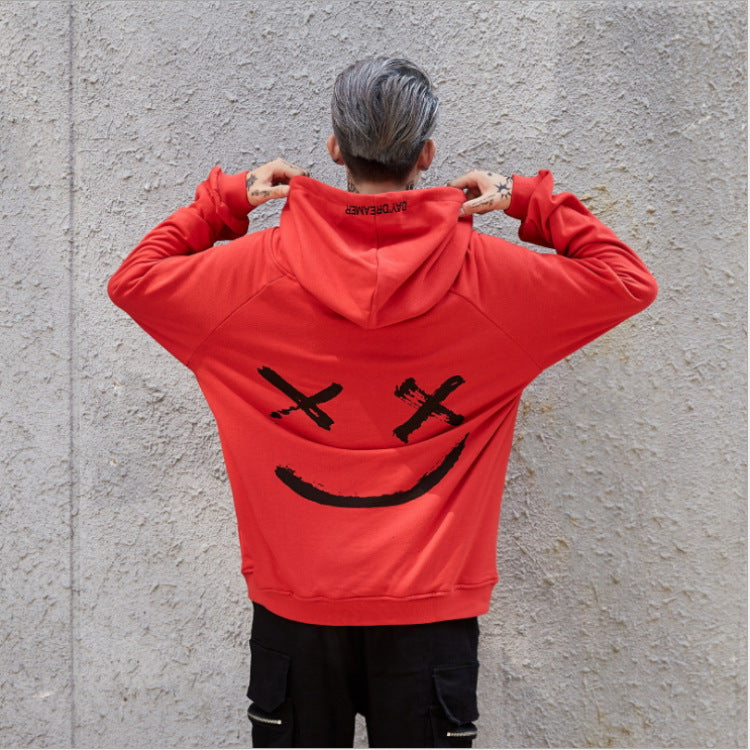 Hzori Men's Casual Fashion Colorblock Smiling Face Sweater Long Sleeve Sports Hooded Top Men's Clothing