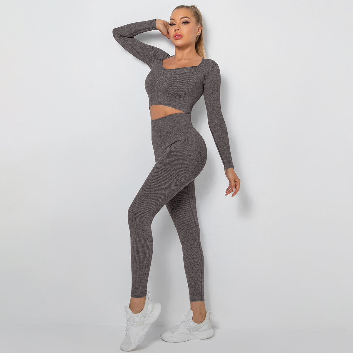 Hzori Seamless Thread Multi-Angle Stitching Low Collar Yoga Long-Sleeve Suit Sports Running Fitness Yoga Wear Women
