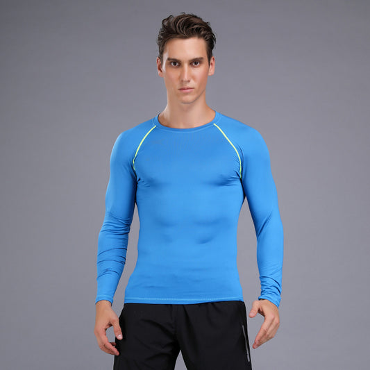 Hzori Fitness Clothes Men's Autumn and Winter Fleece-Lined Running Top Long Sleeve Gym Quick-Dry Basketball Training Tights