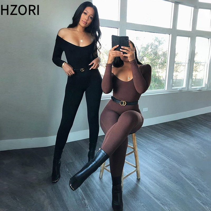 Hzori European and American Foreign Trade 2023 Spring Summer Women's Wear New Low-Necked Close-Fitting Long Sleeve High Waist Pure Color Sports Fitness Jumpsuit