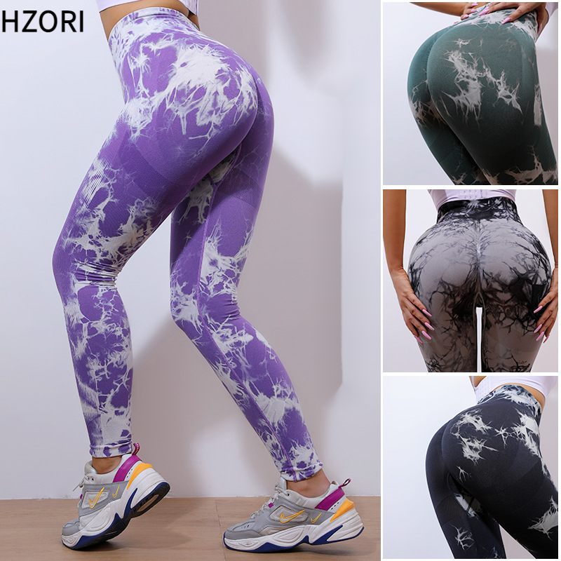 Hzori Hip-Lifting Tie-Dye Yoga Pants Women's Seamless Peach Hip Sports Pants High Waist Workout