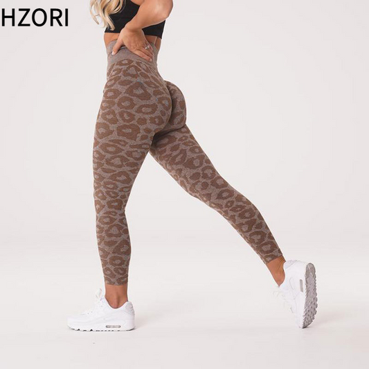 Hzori Popular Snowflake Leopard Print Cropped Pants Leopard Jacquard Seamless Animal Pattern Yoga Trousers