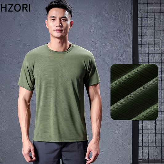 Hzori 2023 New Short Sleeve Men's Summer Slim T-shirt Solid Color Running Basketball Sports round Neck Half Sleeve Quick-Drying Workout Top