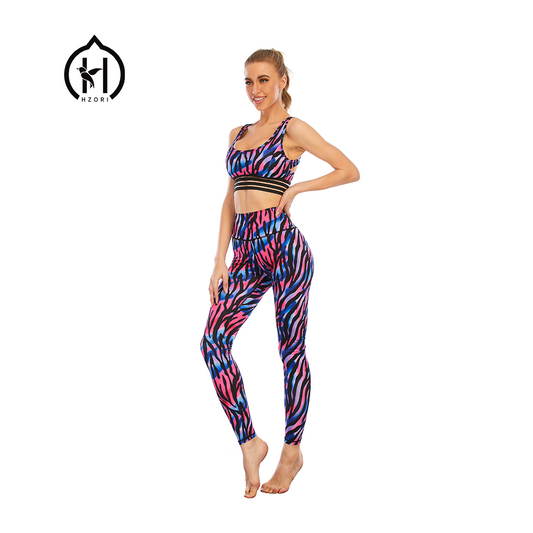 HZORI® | SPORTS YOGA SUIT WOMEN'S Blue pink stripes print