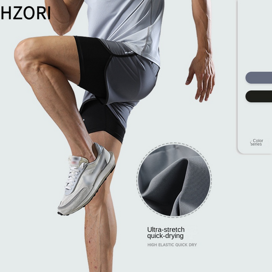 Hzori Quick-Drying Sports Shorts for Men Basketball Marathon Running Fitness Short Shorts Fake Two-Piece Anti-Exposure Swimming Trunks