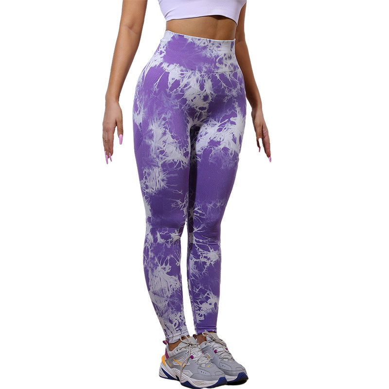 Hzori Hip-Lifting Tie-Dye Yoga Pants Women's Seamless Peach Hip Sports Pants High Waist Workout
