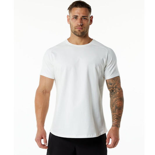 Hzori Summer plus Size Sports Fitness Short Sleeve Men's Cotton round Neck Solid Color Casual Workout Blank Black T-shirt