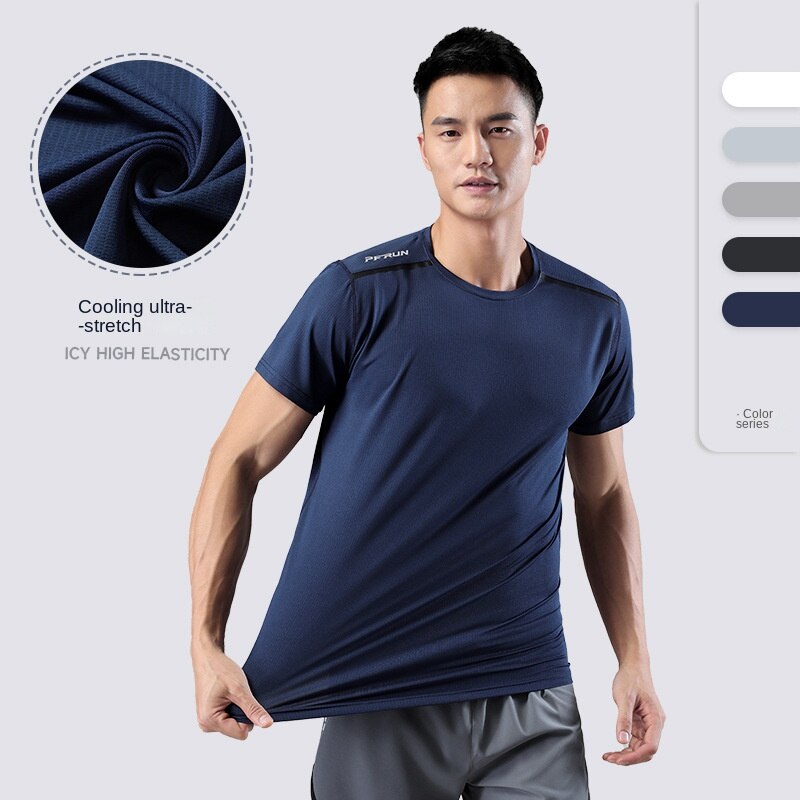 Hzori 2023 New Sports Short Sleeve Men's Summer Ice Cooling Quick Drying Clothes Men's Fitness Running Leisure Quick-Drying T-shirt