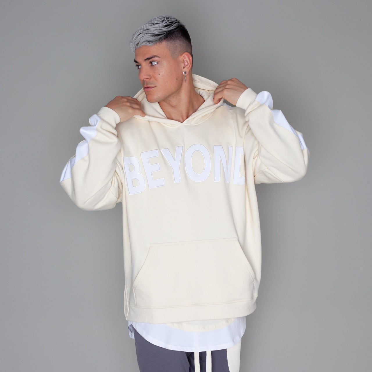 Hzori Fall Winter Hooded Pullover Oversize Sweater Men's Muscle Brothers Loose Sports and Leisure Coat