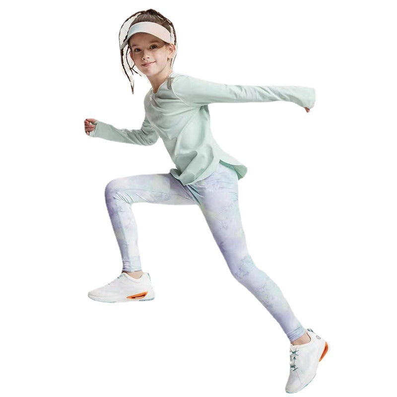 Hzori Children's Yoga Clothes Long Sleeve Personality Soft High Elastic Girl Quick-Drying Sports T-shirt