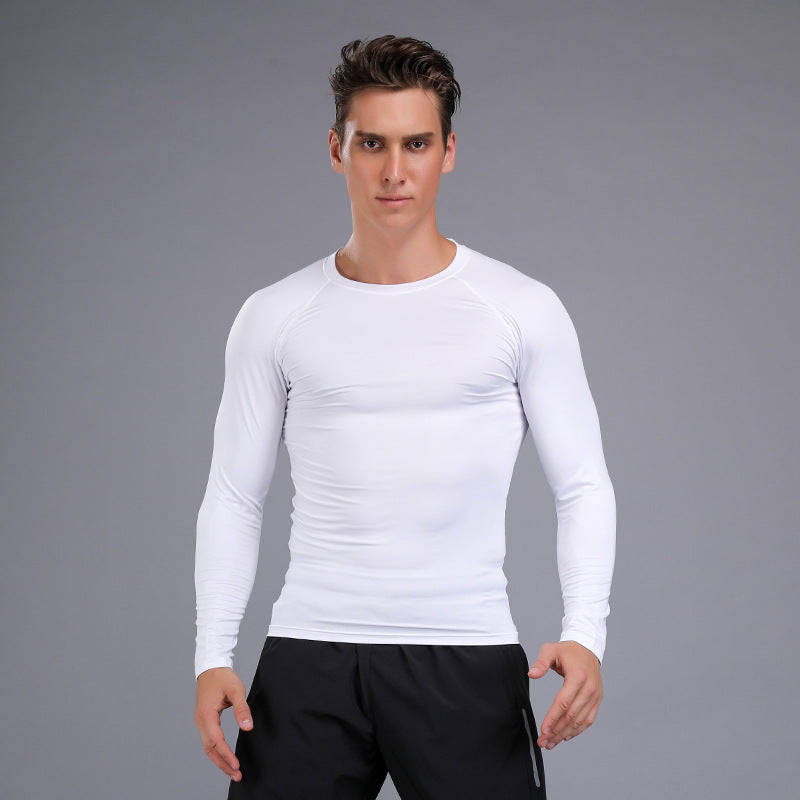 Hzori Fitness Clothes Men's Autumn and Winter Fleece-Lined Running Top Long Sleeve Gym Quick-Dry Basketball Training Tights