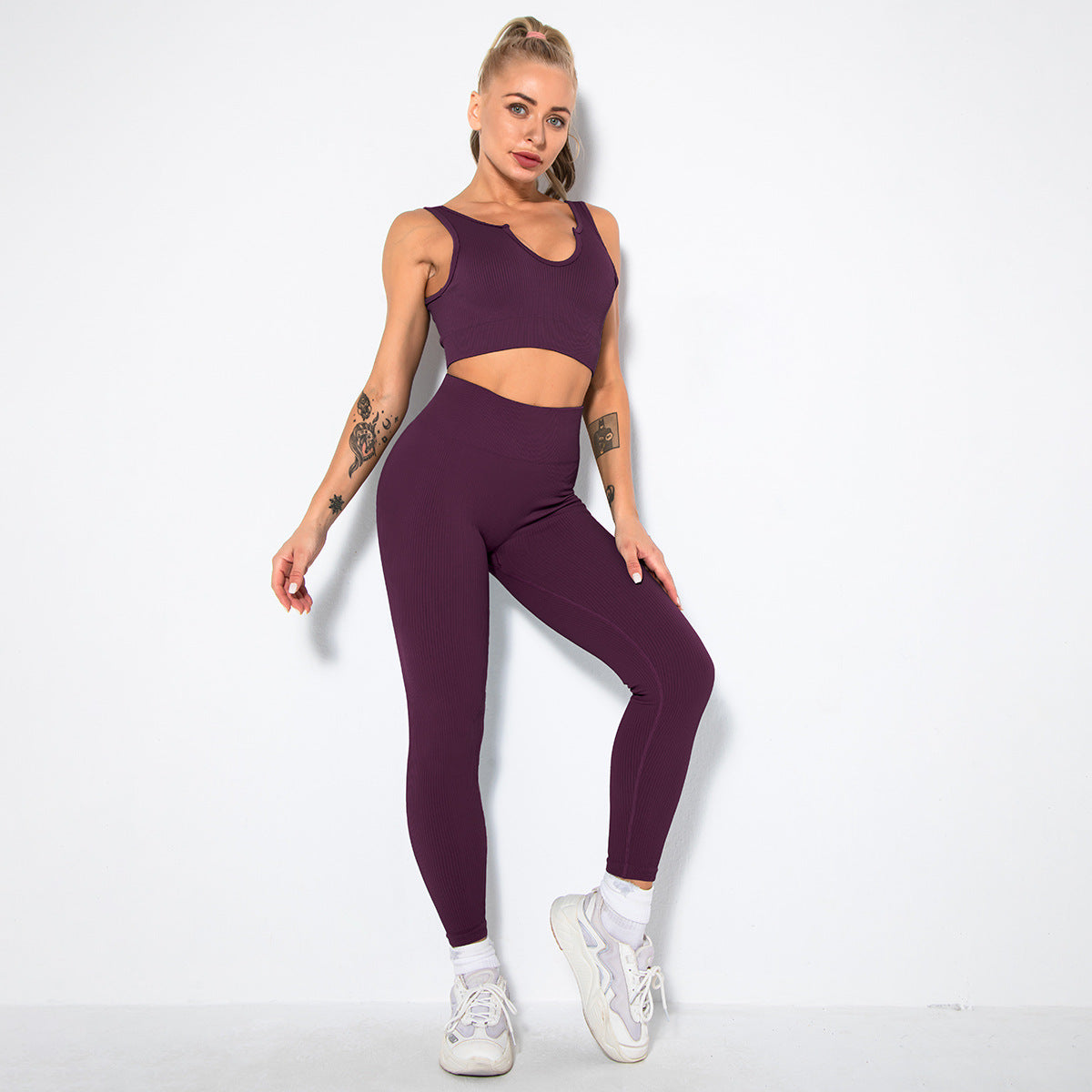 Hzori Sexy Seamless Knitted Thread Sexy Sports Vest Pants Yoga Clothes Fitness Suit Women