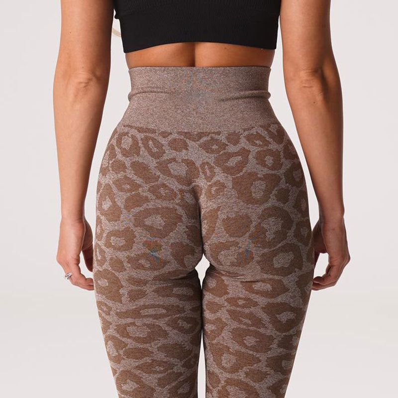 Hzori Popular Snowflake Leopard Print Cropped Pants Leopard Jacquard Seamless Animal Pattern Yoga Trousers