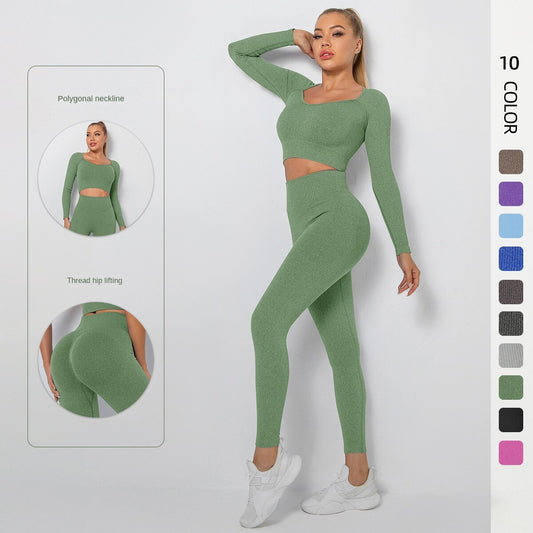 Hzori Seamless Thread Multi-Angle Stitching Low Collar Yoga Long-Sleeve Suit Sports Running Fitness Yoga Wear Women