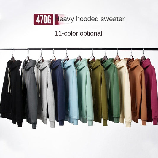 Hzori 470G Autumn and Winter Heavy and Thick Fleece-Lined Thickened Solid Color Retro Hooded Men and Women Couple Sweater Fashion