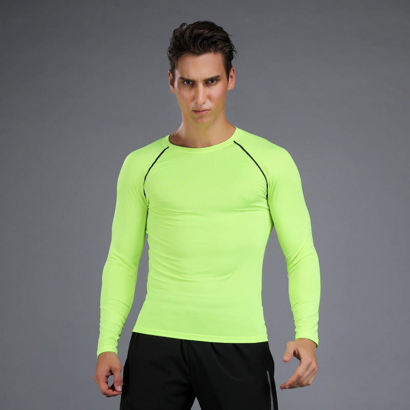 Hzori Fitness Clothes Men's Autumn and Winter Fleece-Lined Running Top Long Sleeve Gym Quick-Dry Basketball Training Tights