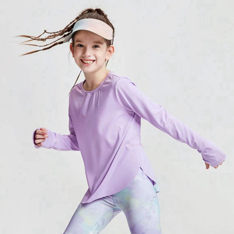 Hzori Children's Yoga Clothes Long Sleeve Personality Soft High Elastic Girl Quick-Drying Sports T-shirt