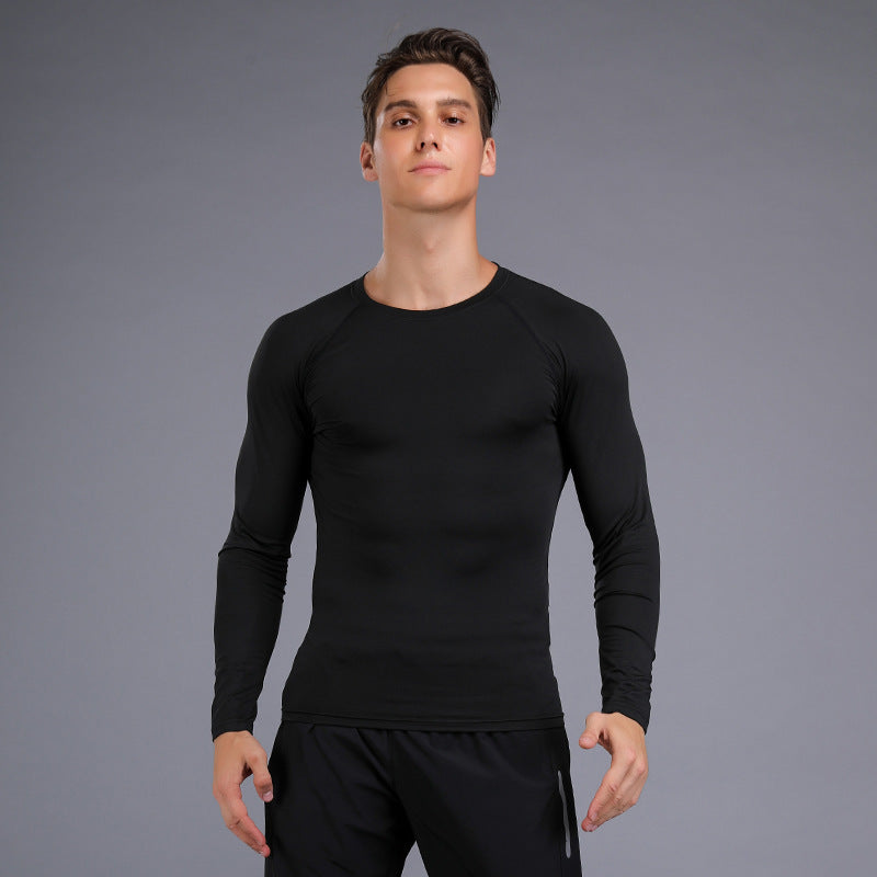 Hzori Fitness Clothes Men's Autumn and Winter Fleece-Lined Running Top Long Sleeve Gym Quick-Dry Basketball Training Tights