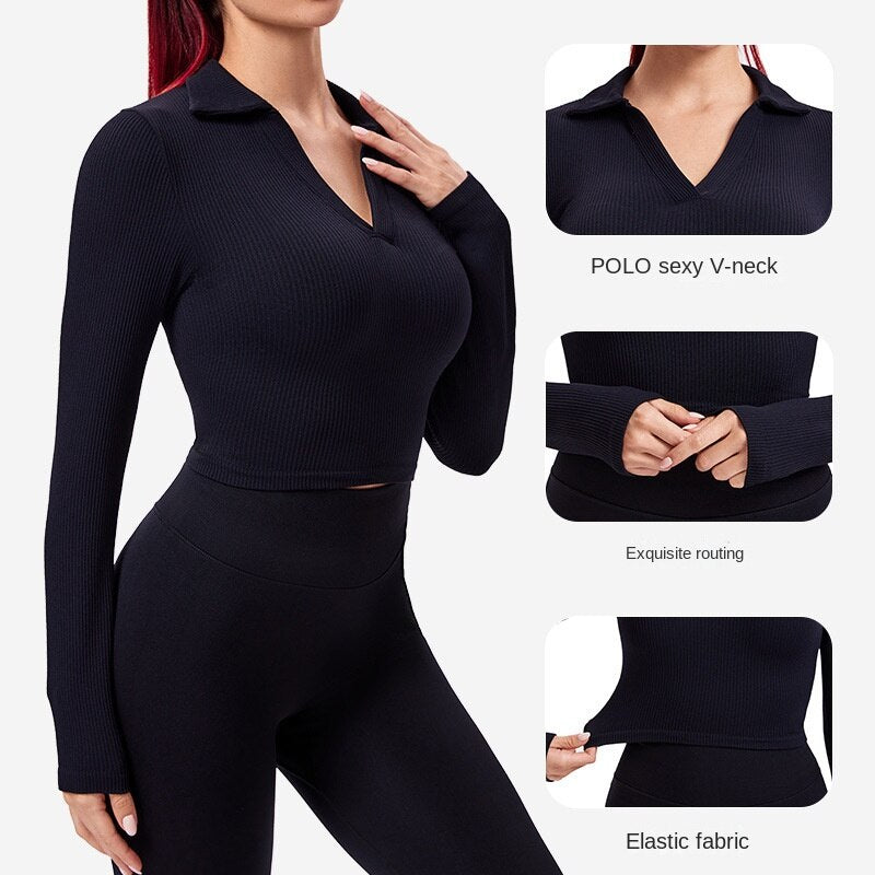 Hzori Yoga Suit Long Sleeve Autumn and Winter Knitting Thread Spot Fashion Professional Gym Running Sports Suit