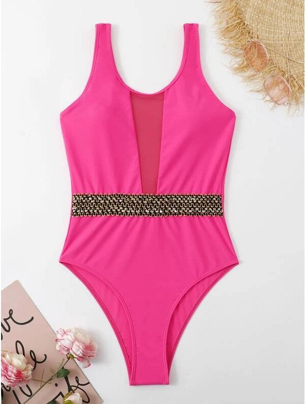 Hzori 2023 New Multi-Color V-neck One-Piece Swimsuit Sexy Women's Swimsuit Bikini