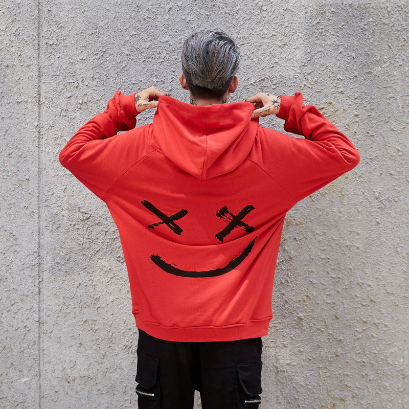 Hzori Men's Casual Fashion Colorblock Smiling Face Sweater Long Sleeve Sports Hooded Top Men's Clothing