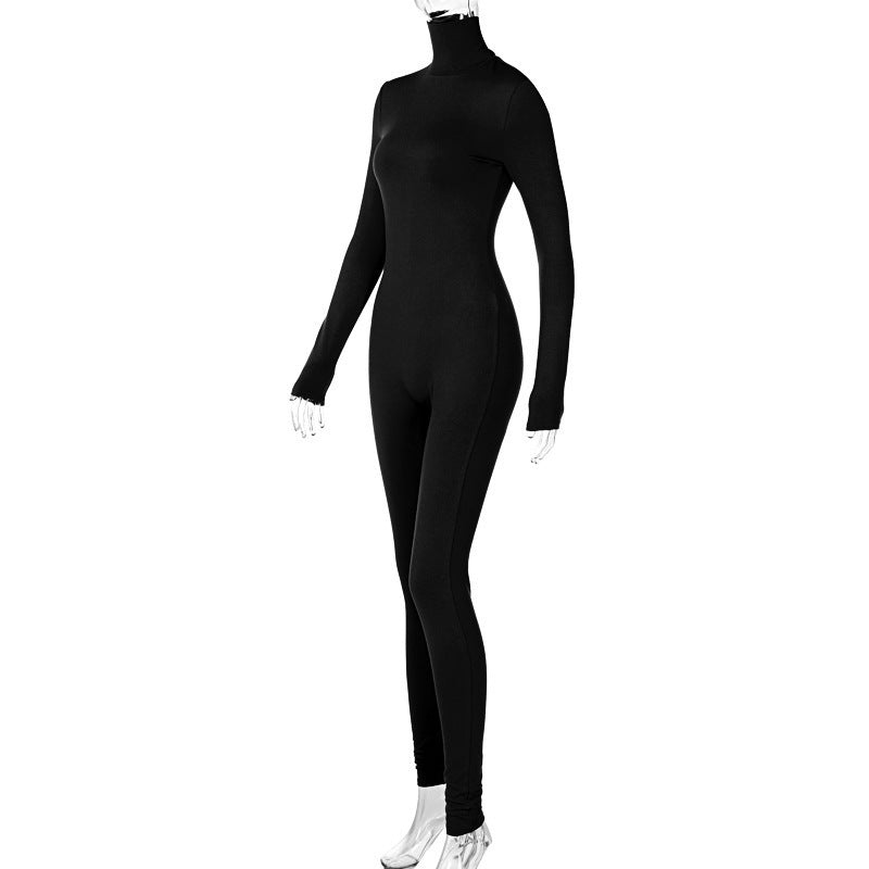 Hzori 2023 Autumn and Winter New Pure Color Tight Long Sleeve Fleece-Lined Jumpsuit Women's Clothing Yoga Bodysuit