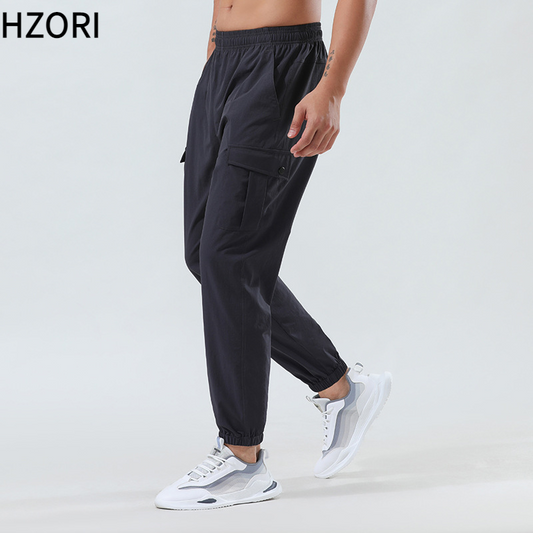 Hzori Sports Pants Men's Spring Outdoor Quick-Dry Pants Loose Woven Elastic Ankle-Tied Fitness Leisure Cargo Trousers