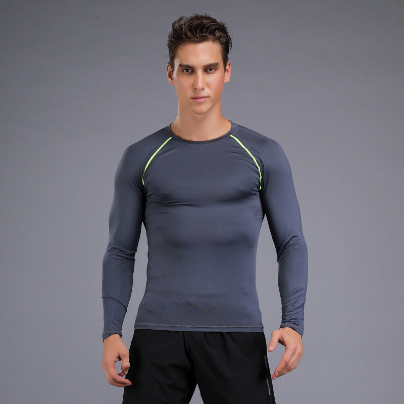 Hzori Fitness Clothes Men's Autumn and Winter Fleece-Lined Running Top Long Sleeve Gym Quick-Dry Basketball Training Tights