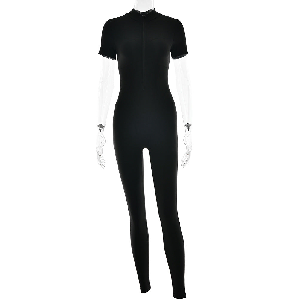 Hzori Sexy Tight Striped Jumpsuit Autumn and Winter New Fashion Short Sleeve Long Women's Clothing Can Be Worn outside
