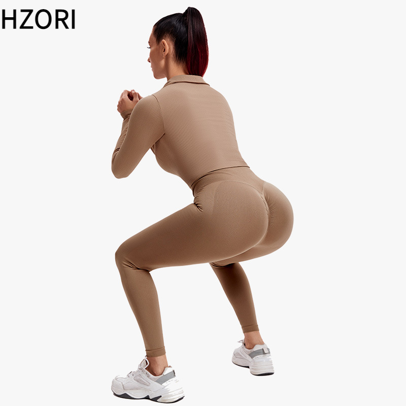 Hzori Yoga Suit Long Sleeve Autumn and Winter Knitting Thread Spot Fashion Professional Gym Running Sports Suit
