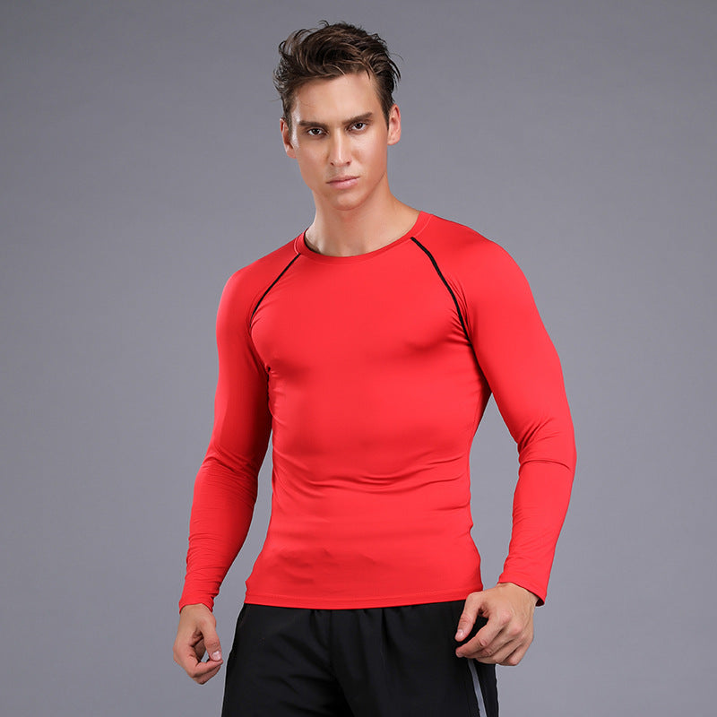 Hzori Fitness Clothes Men's Autumn and Winter Fleece-Lined Running Top Long Sleeve Gym Quick-Dry Basketball Training Tights